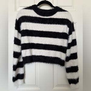 Foxblood Black and White Striped Fuzzy Crop Sweater